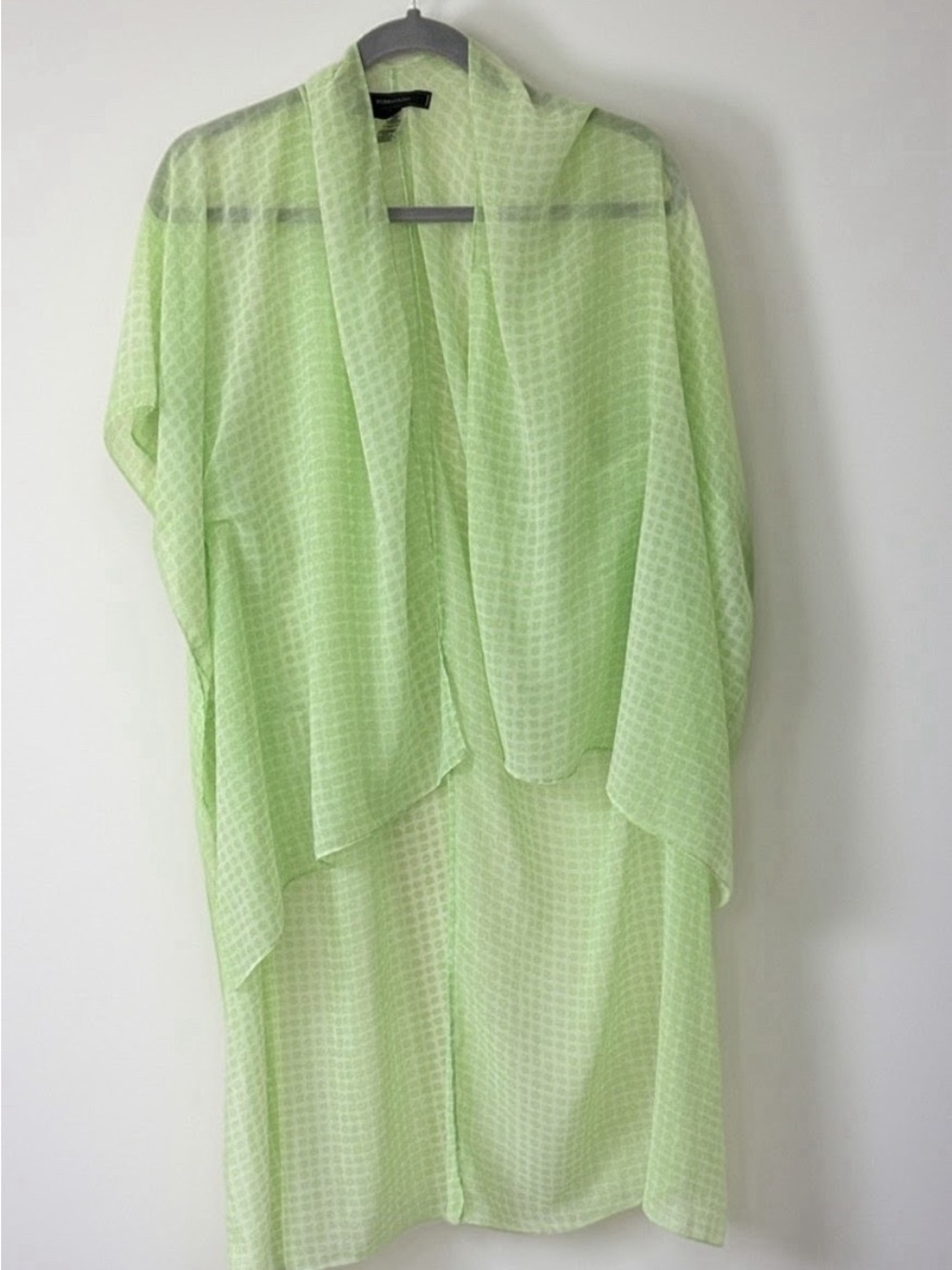 BCBGMAXAZRIA Lime Green Sheer Checkered Kimono Cover Up S